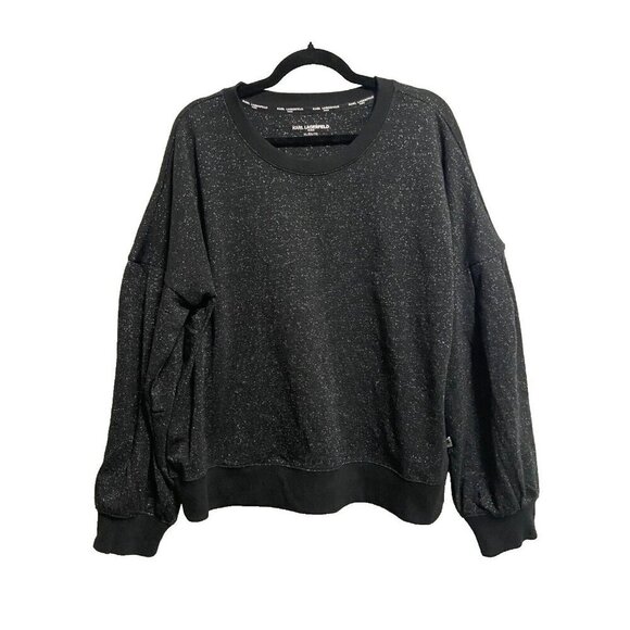 KARL LAGERFELD Puff-Sleeve Crew-Neck Sweater In Black/Silver Size XL - Picture 1 of 10